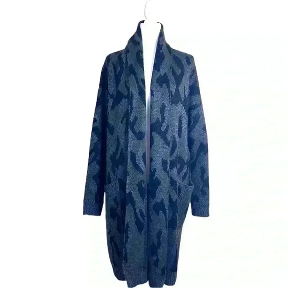 Evereve John Jenn Geo Open Front Collar Long Slouch Pocket Duster Cardigan SizeL - Picture 1 of 12